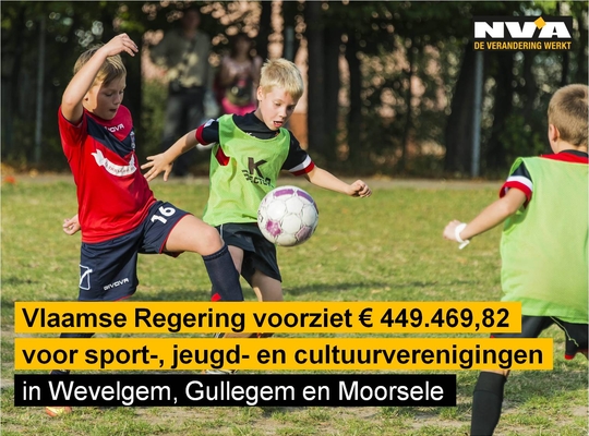 Vlaanderen voorziet € 449.469,82 voor sport-, jeugd- en cultuurverenigingen in Wevelgem, Gullegem en Moorsele.